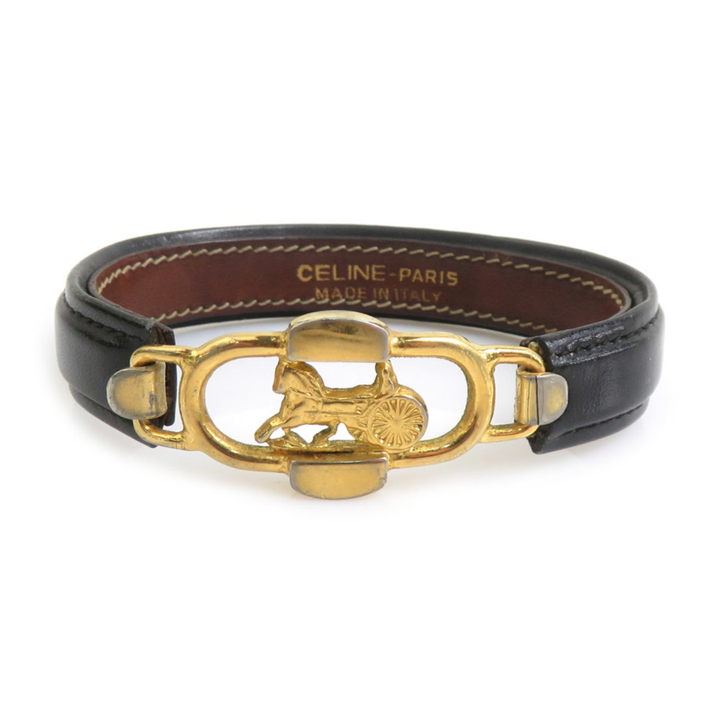 CELINE Black Leather Charm Bracelet